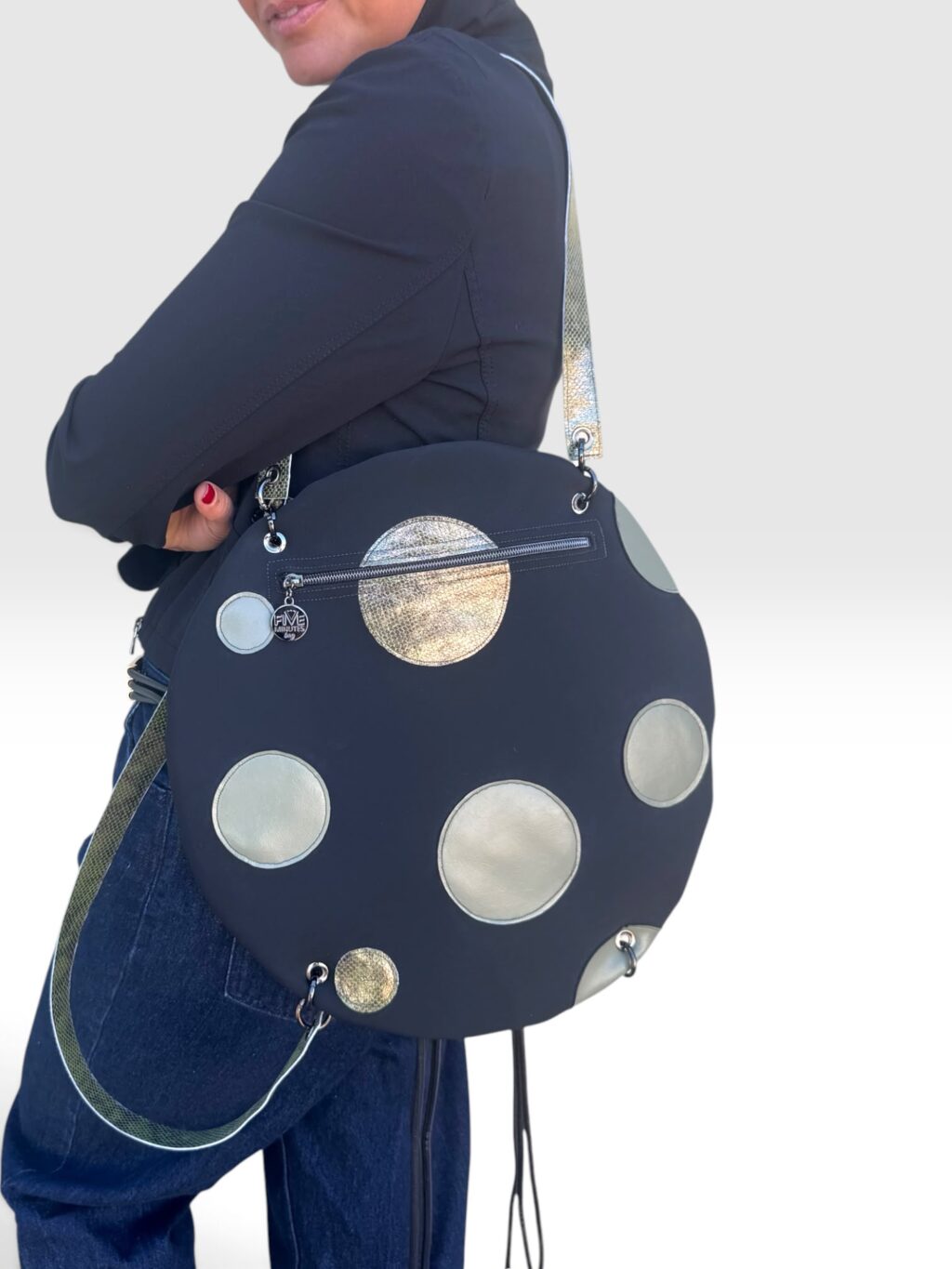 New Collection Five00 DOUBLE FACE neoprene nero con pois verdi